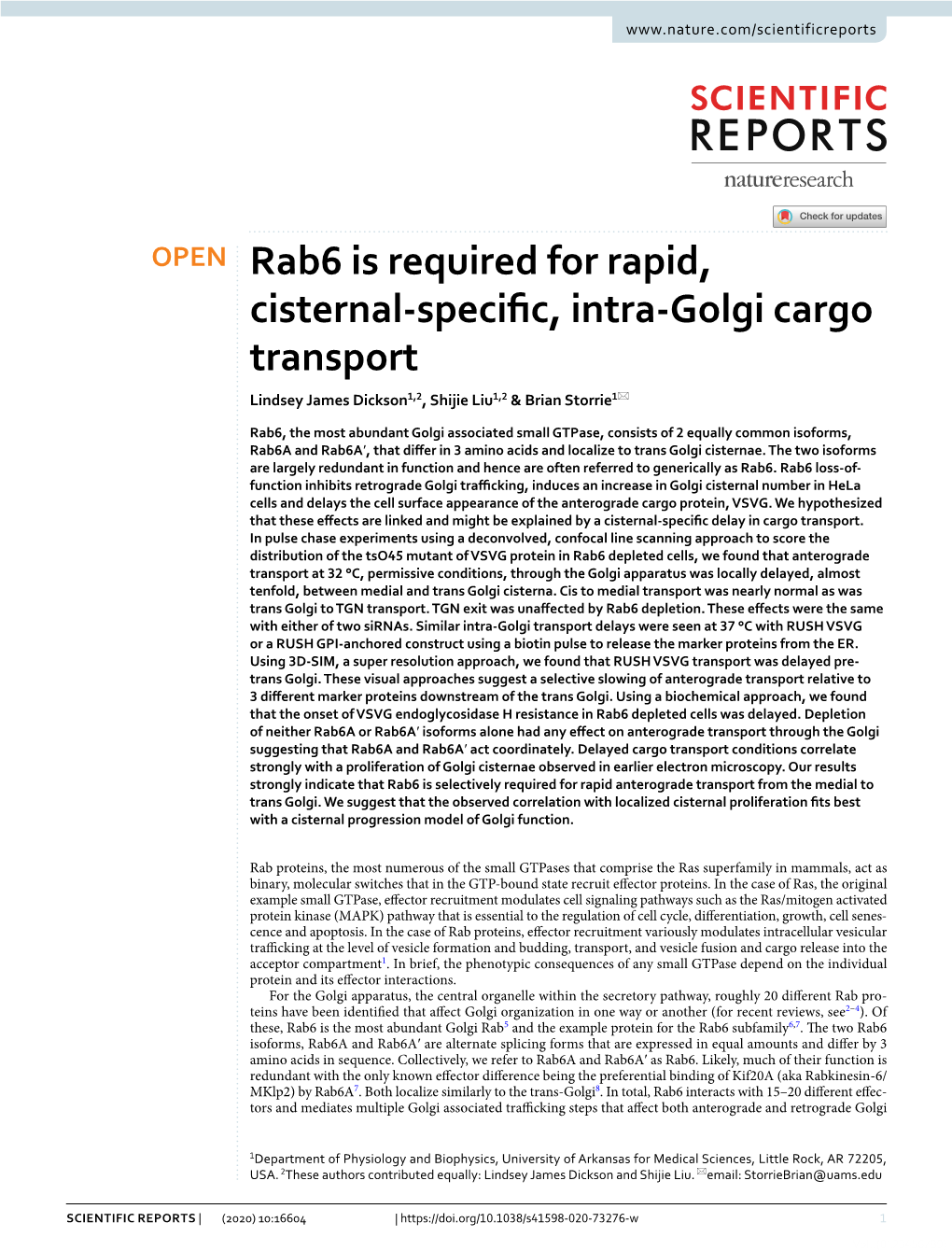 Rab6 Is Required for Rapid, Cisternal‑Specific, Intra‑Golgi Cargo Transport