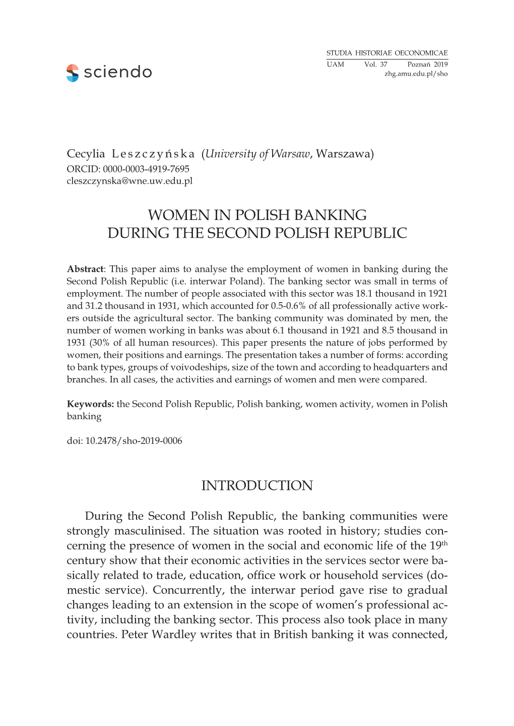 Women in Polish Banking During the Second Polish Republic