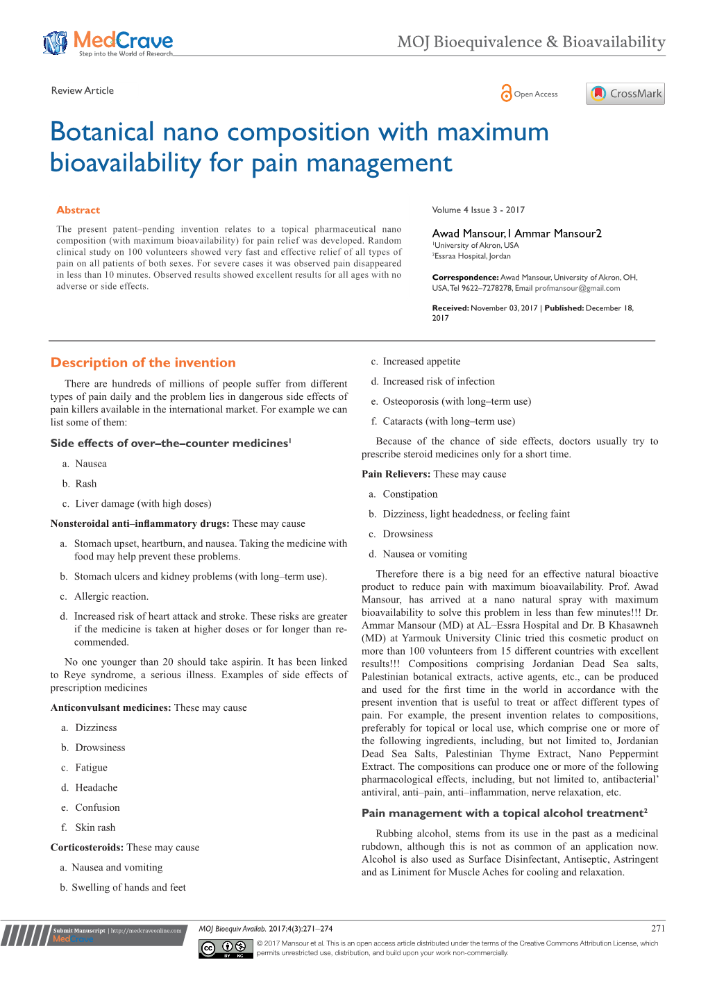 Botanical Nano Composition with Maximum Bioavailability for Pain Management