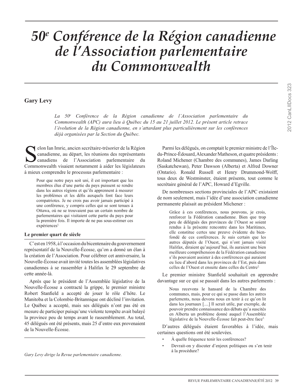 50E Conférence De La Région Canadienne De L'association