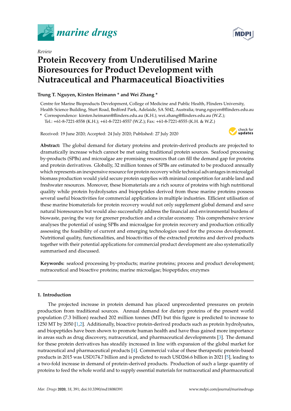 Protein Recovery from Underutilised Marine Bioresources for Product Development with Nutraceutical and Pharmaceutical Bioactivities