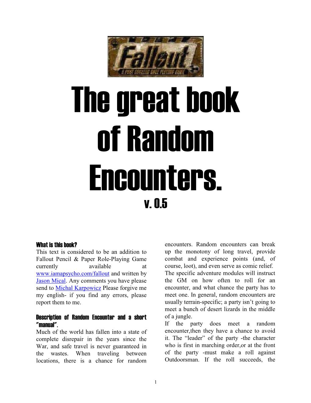 The Great Book of Random Encounters. V