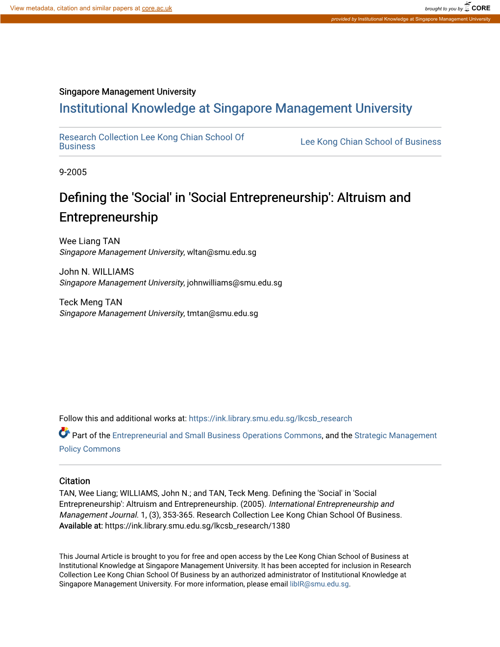 Social Entrepreneurship': Altruism and Entrepreneurship