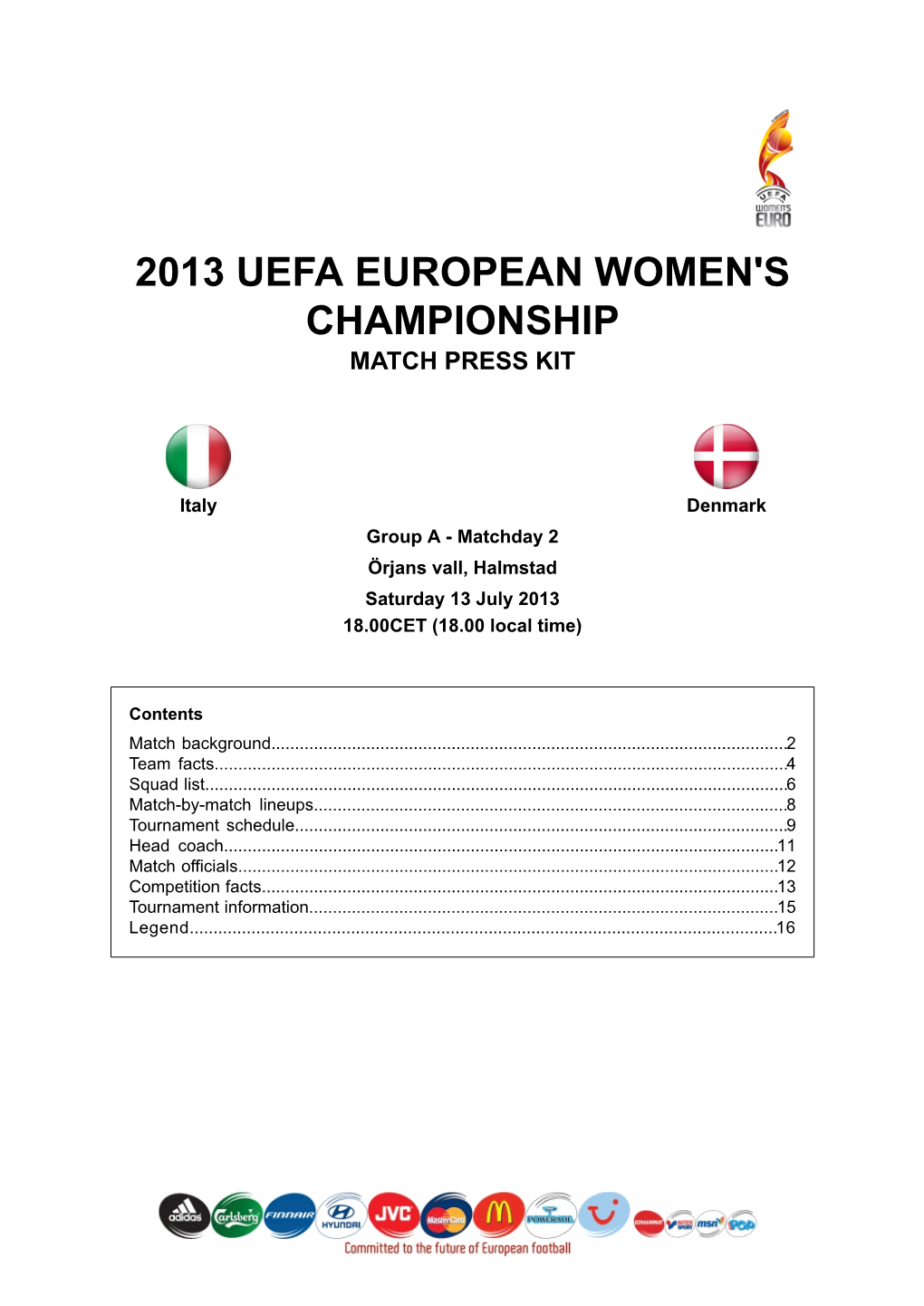 2013 Uefa European Women's Championship Match Press Kit