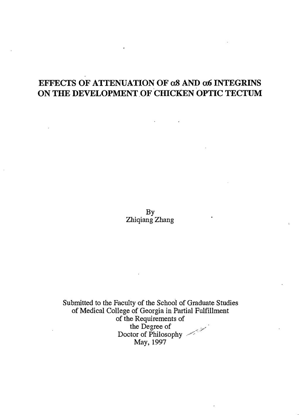 EFFECTS of ATTENUATION of A8 and A6 INTEGRINS on the DEVELOPMENT of CIDCKEN OPTIC TECTUM