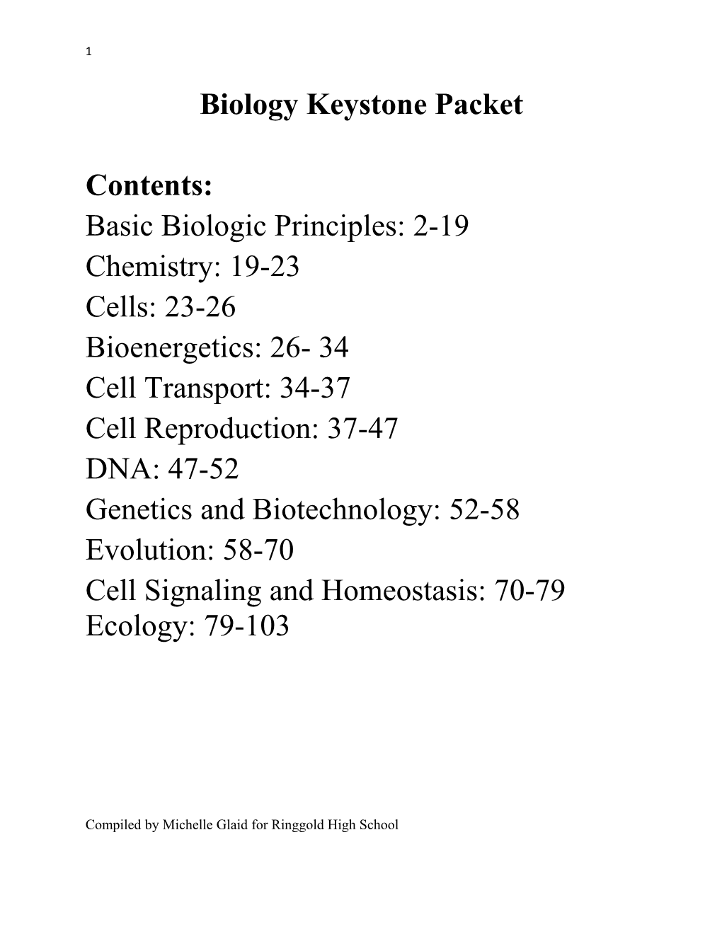 Biology Keystone Packet