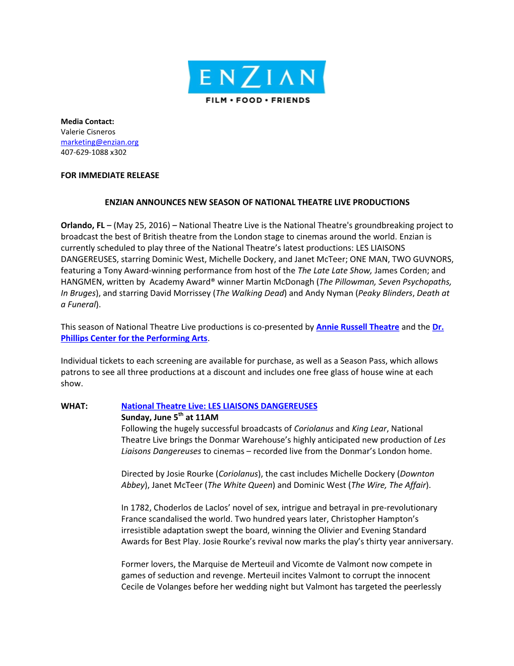 For Immediate Release Enzian