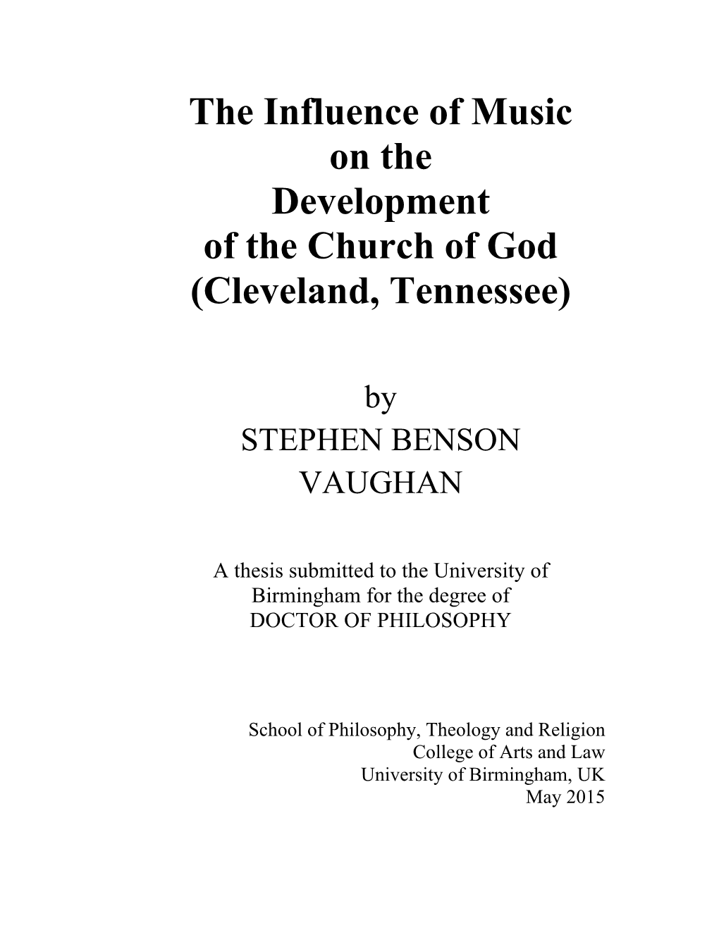 The Influence of Music on the Development of the Church of God (Cleveland, Tennessee)