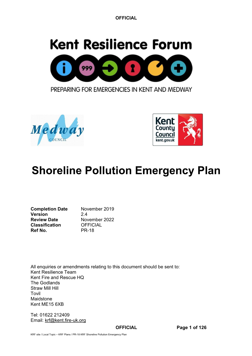 Kent and Medway Shoreline Pollution Emergency Plan (This Document)