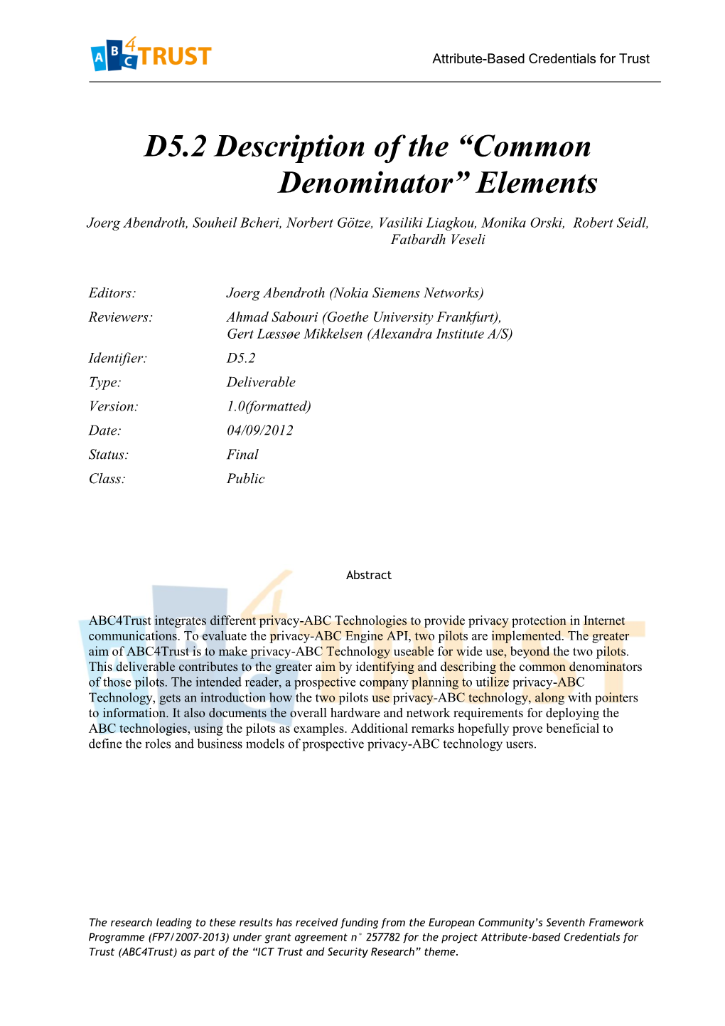 D5.2 Description of the “Common Denominator” Elements