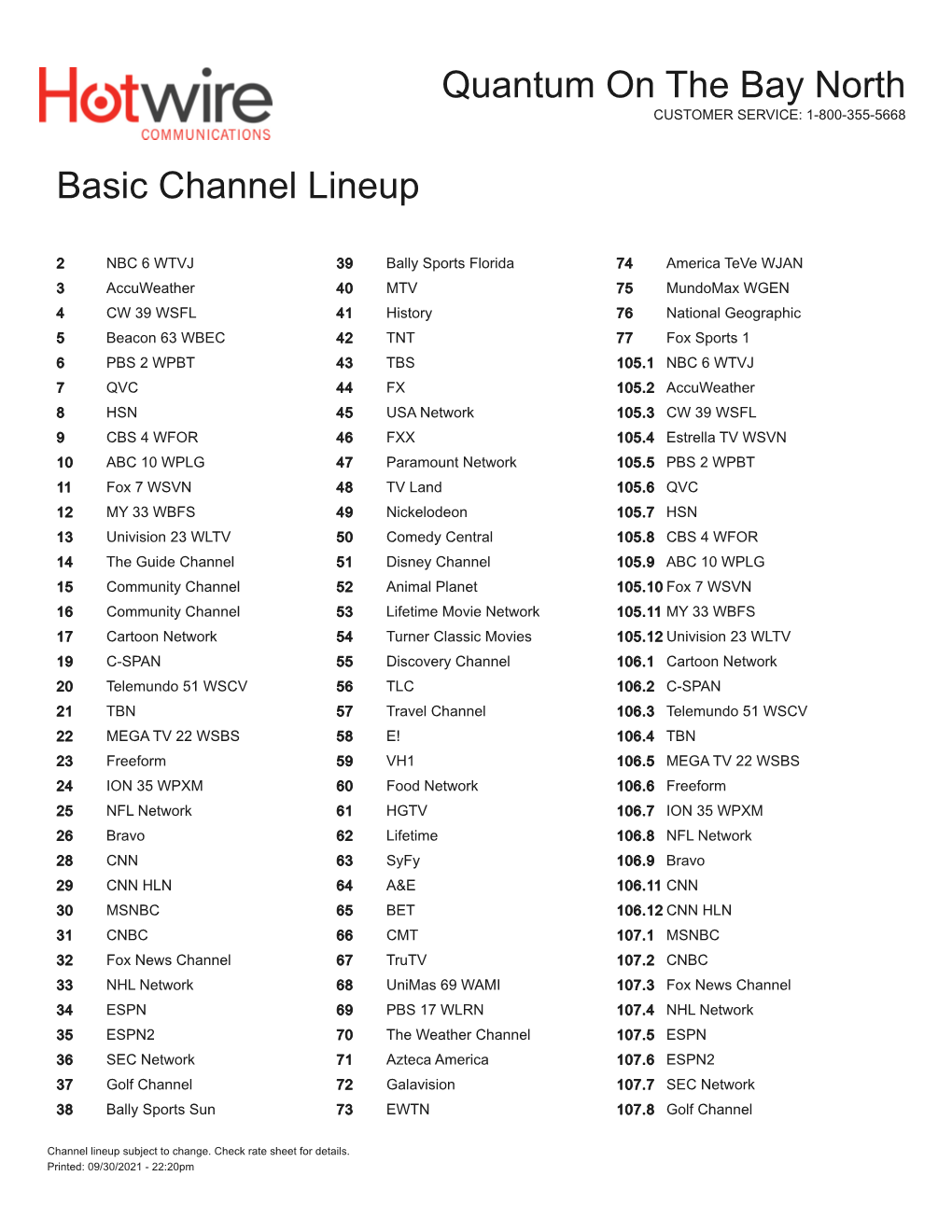 Channel Lineup