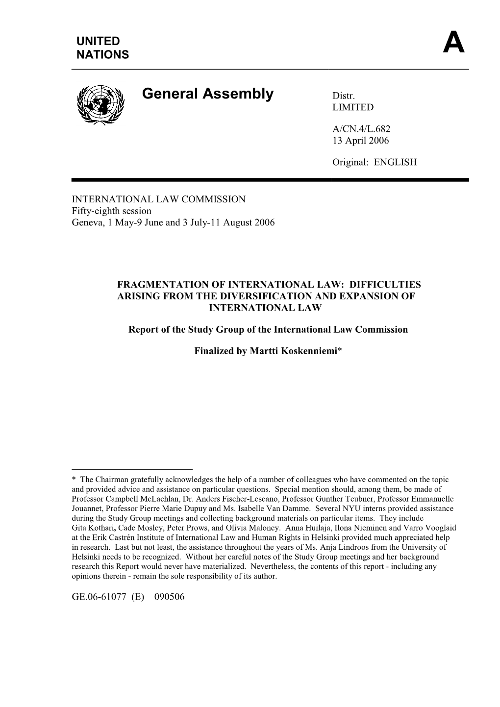 Report of the Study Group of the International Law Commission