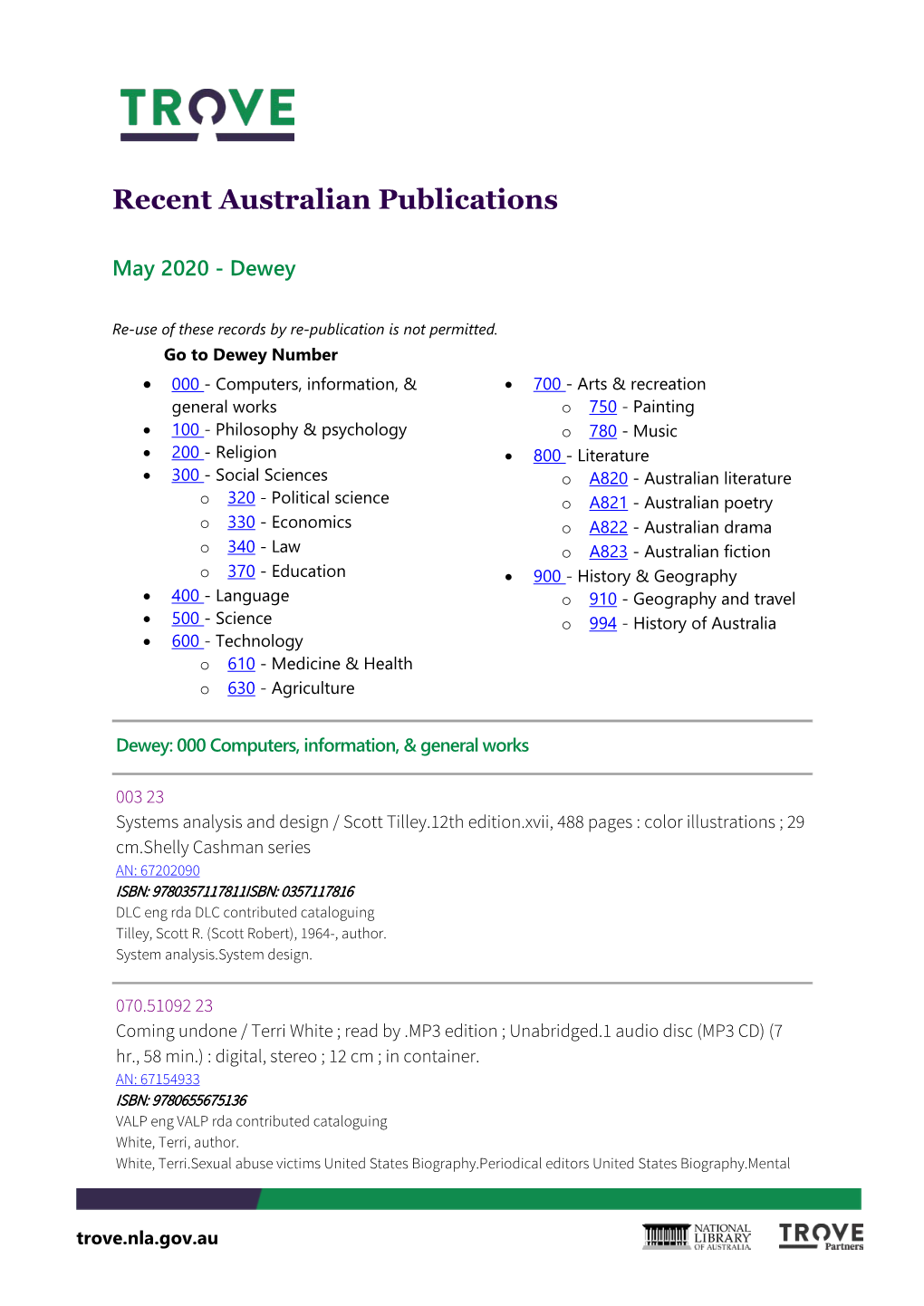 Recent Australian Publications