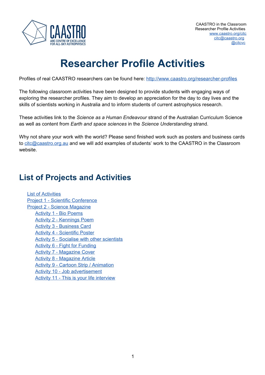 Profiles of Real CAASTRO Researchers Can Be Found Here