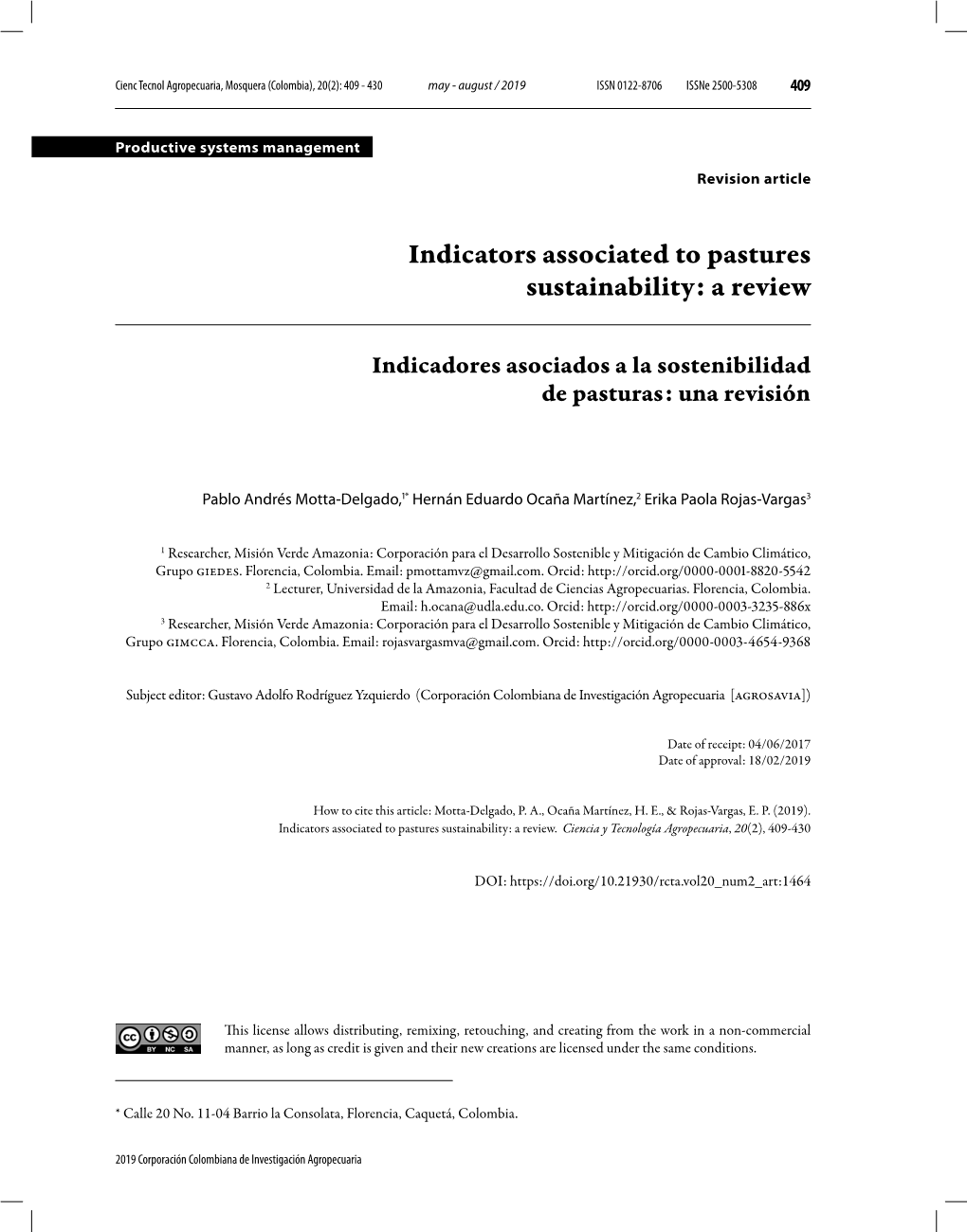 Indicators Associated to Pastures Sustainability: a Review