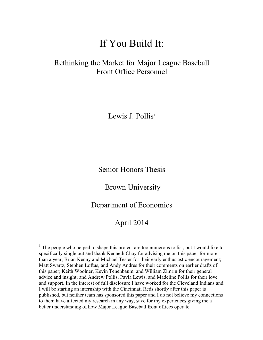 Rethinking the Market for Major League Baseball Front Office Personnel