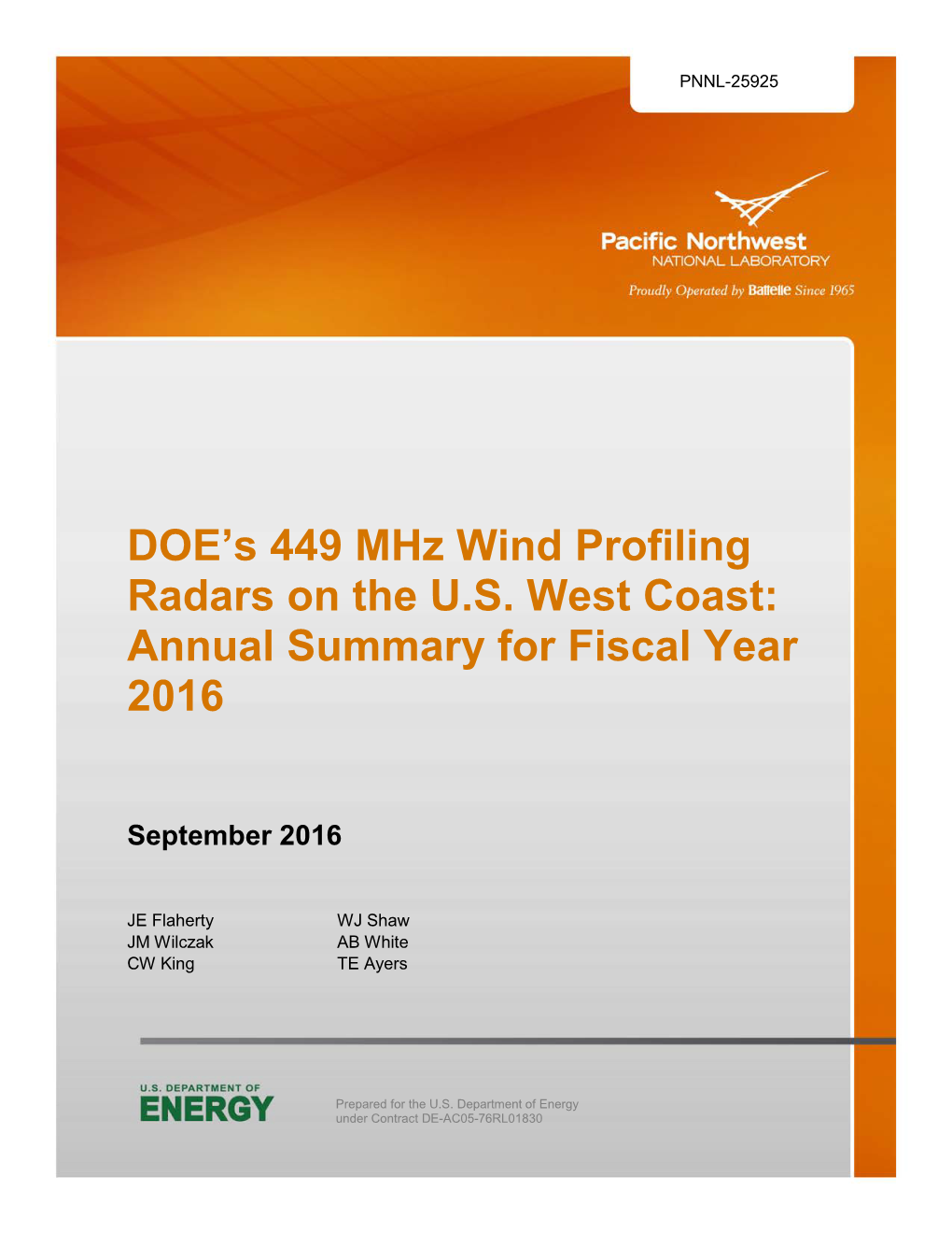 DOE's 449 Mhz Wind Profiling Radars on the US West Coast