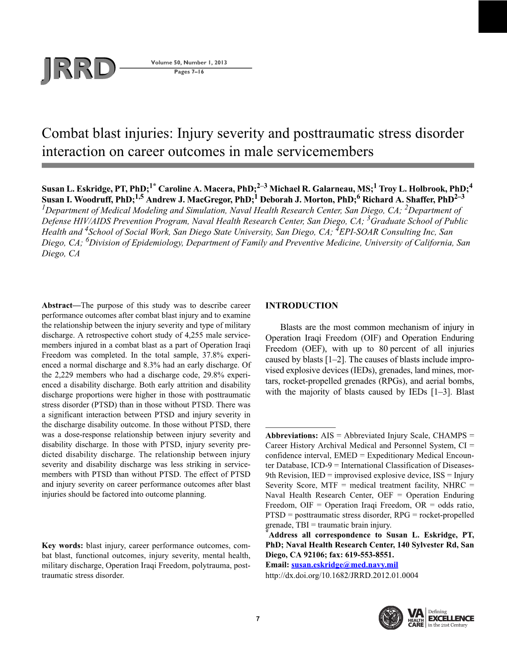 Injury Severity and Posttraumatic Stress Disorder Interaction on Career Outcomes in Male Servicemembers