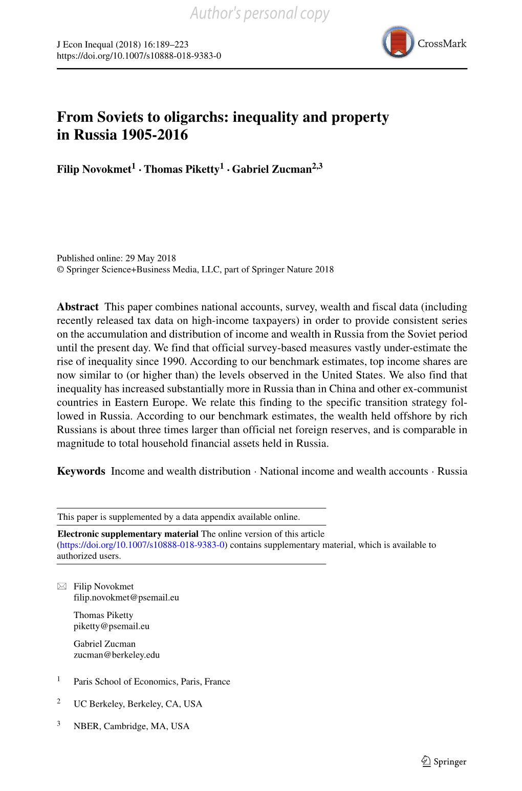 From Soviets to Oligarchs: Inequality and Property in Russia 1905-2016