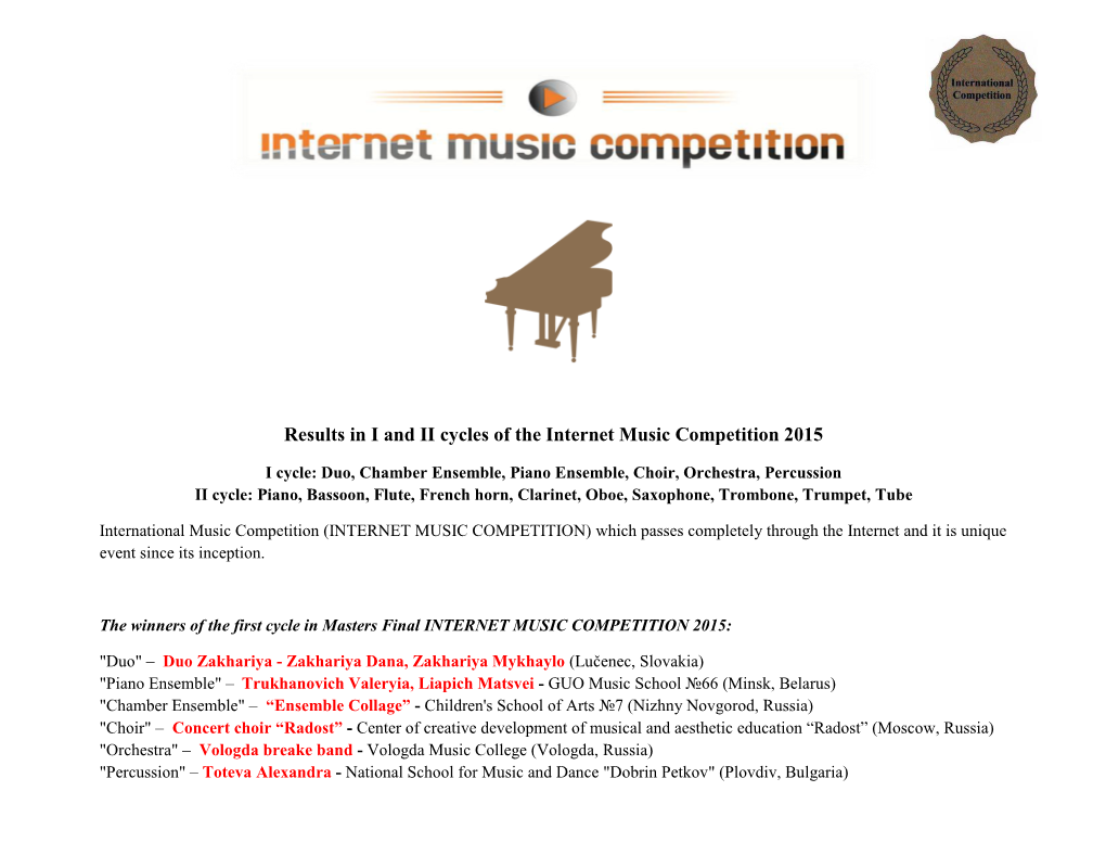 Results in I and II Cycles of the Internet Music Competition 2015