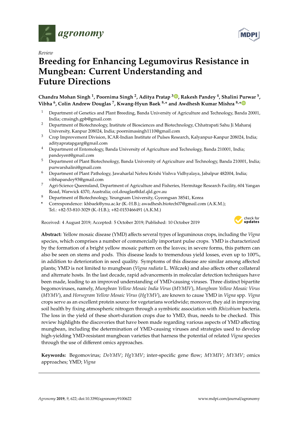 Breeding for Enhancing Legumovirus Resistance in Mungbean: Current Understanding and Future Directions