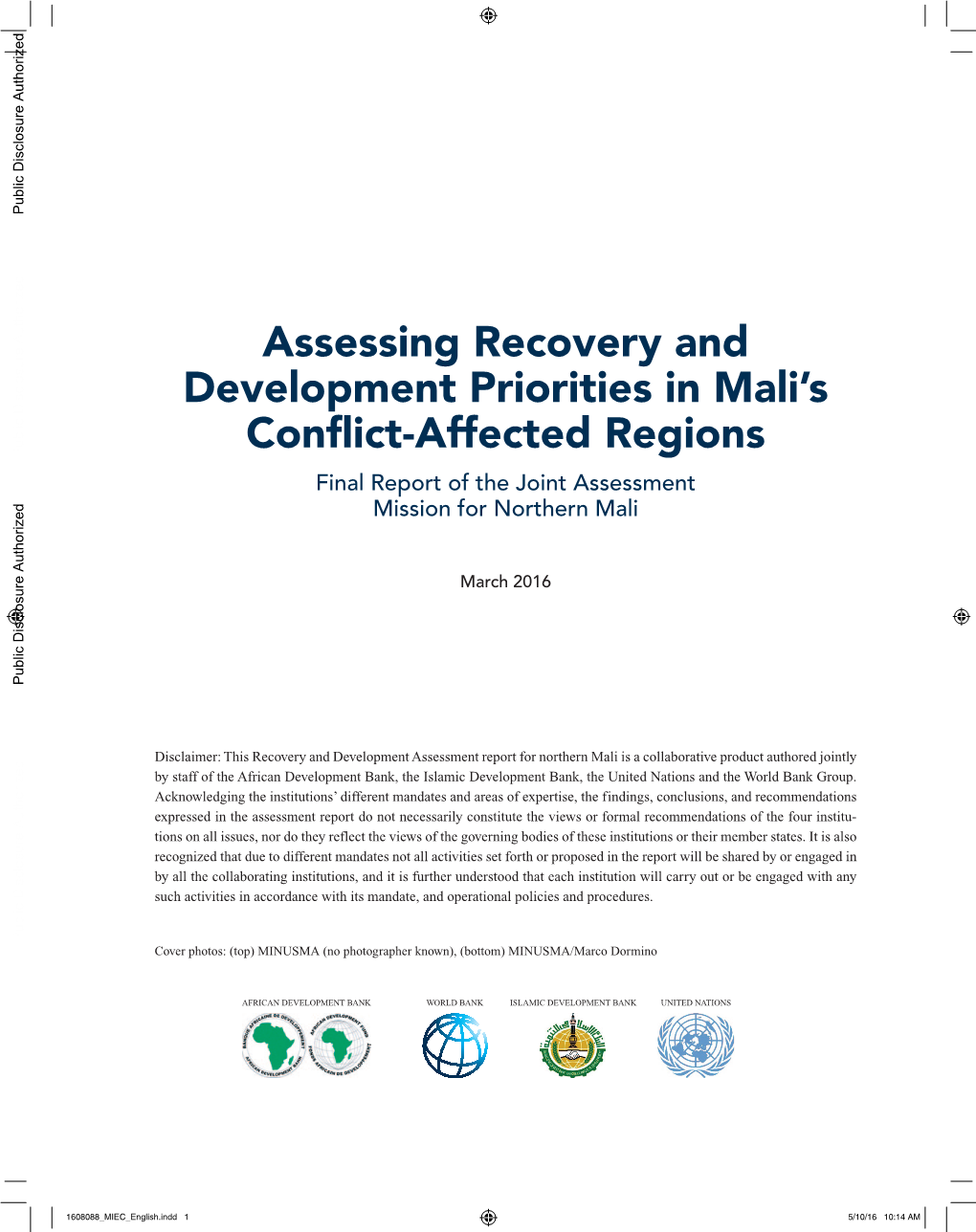 Assessing Recovery and Development Priorities in Mali’S