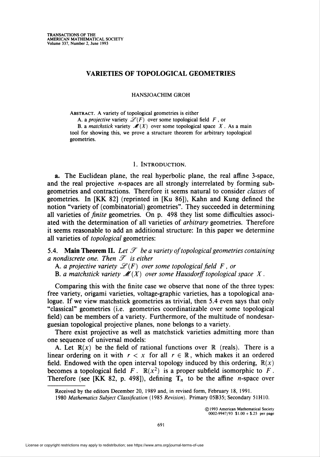 Varieties of Topological Geometries