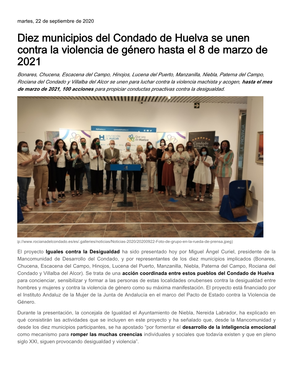 Diez Municipios Del Condado De Huelva Se Unen Contra La Violencia