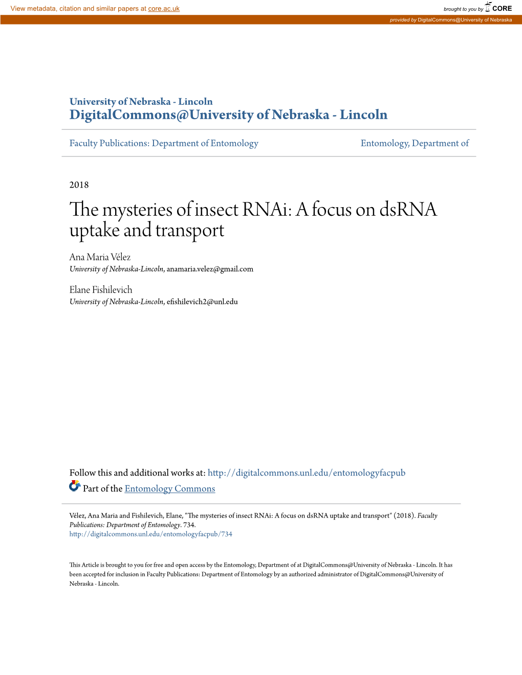 The Mysteries of Insect Rnai: a Focus on Dsrna Uptake and Transport