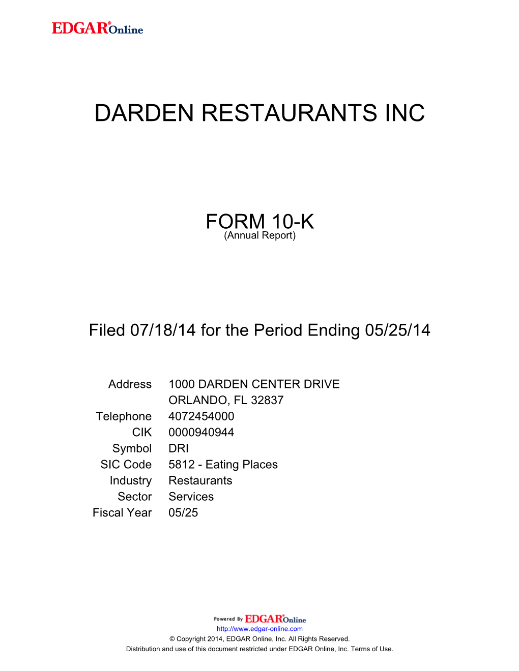 Darden Restaurants Inc