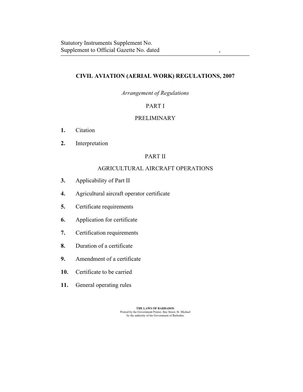 Civil Aviation (Aerial Work) Regulations, 2007