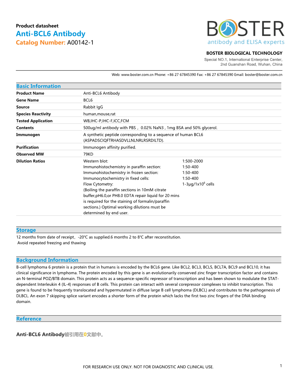 Datasheet A00142-1 Anti-BCL6 Antibody
