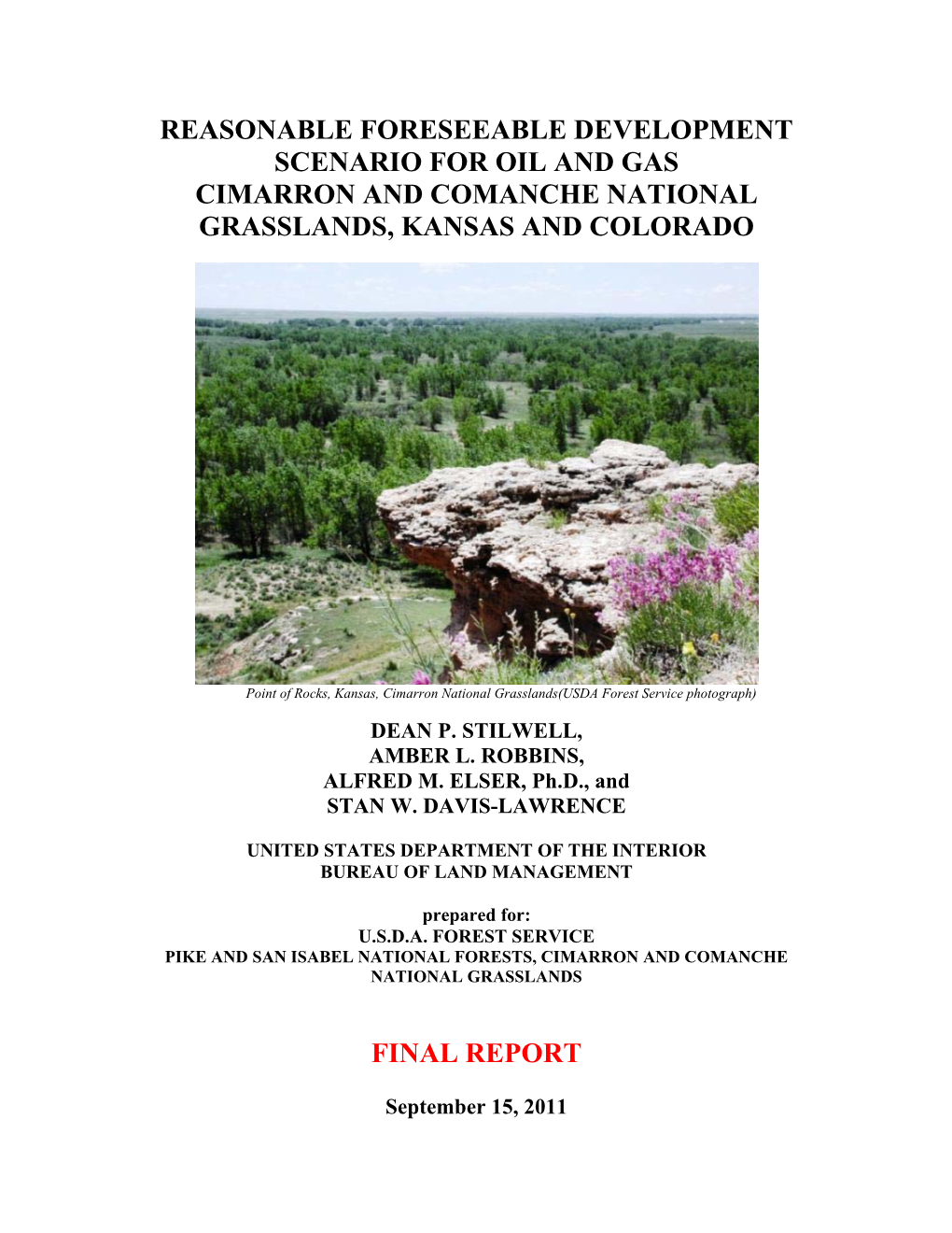 Reasonable Foreseeable Development Scenario for Oil and Gas Cimarron and Comanche National Grasslands, Kansas and Colorado Fina