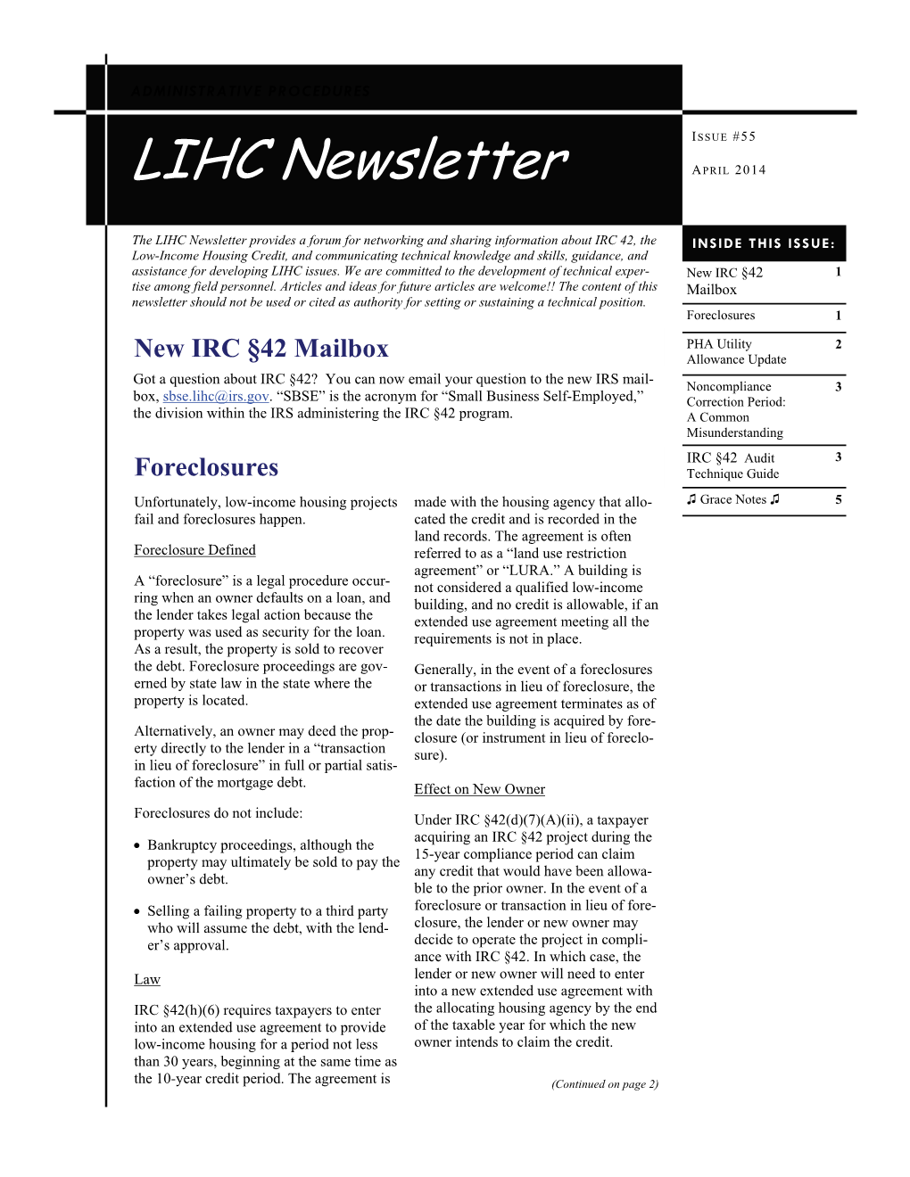 LIHC Newsletter APRIL 2014