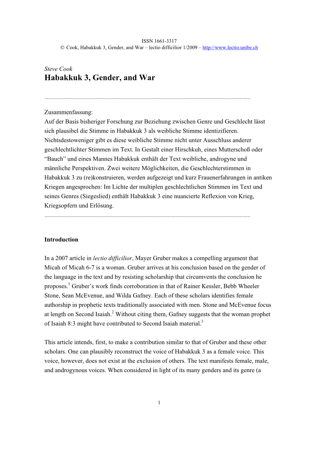 Habakkuk 3, Gender, and War – Lectio Difficilior 1/2009 –