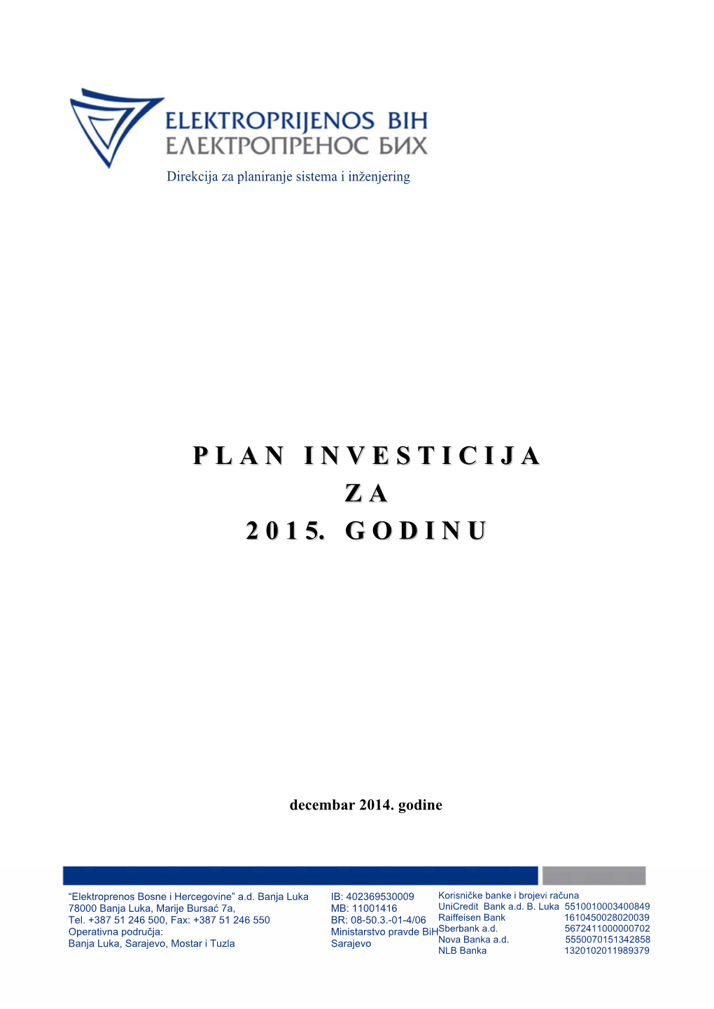 Plan Investicija Za 2015. Godinu