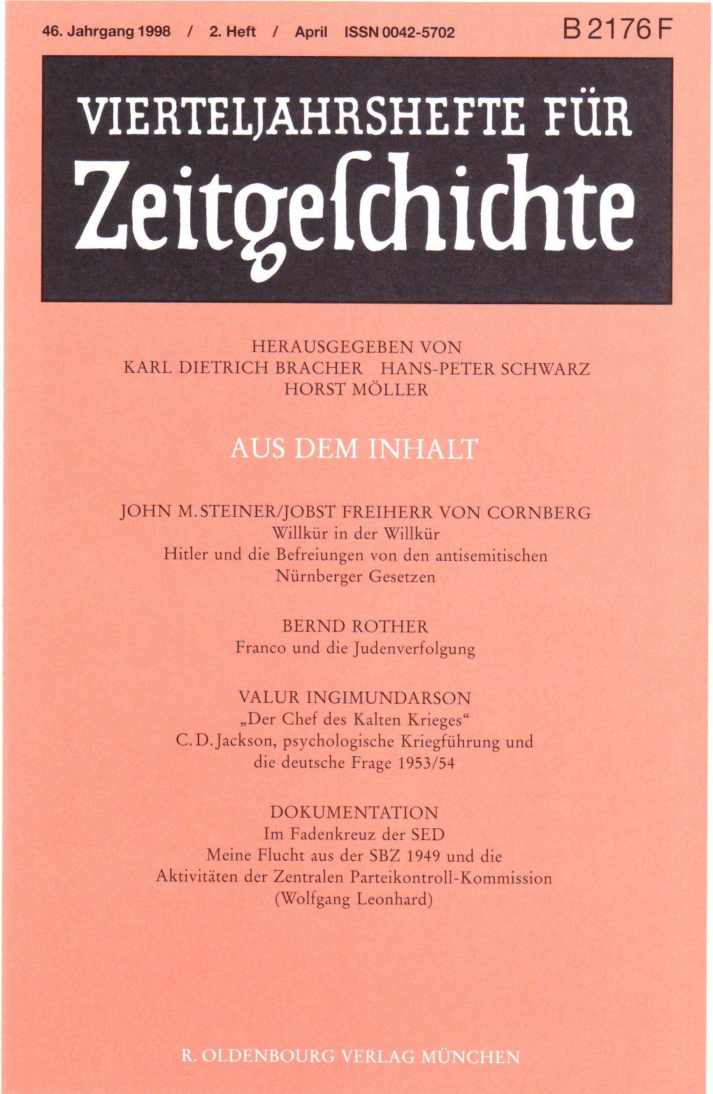 Vierteljahrshefte Für Zeitgeschichte Jahrgang 46(1998) Heft 2