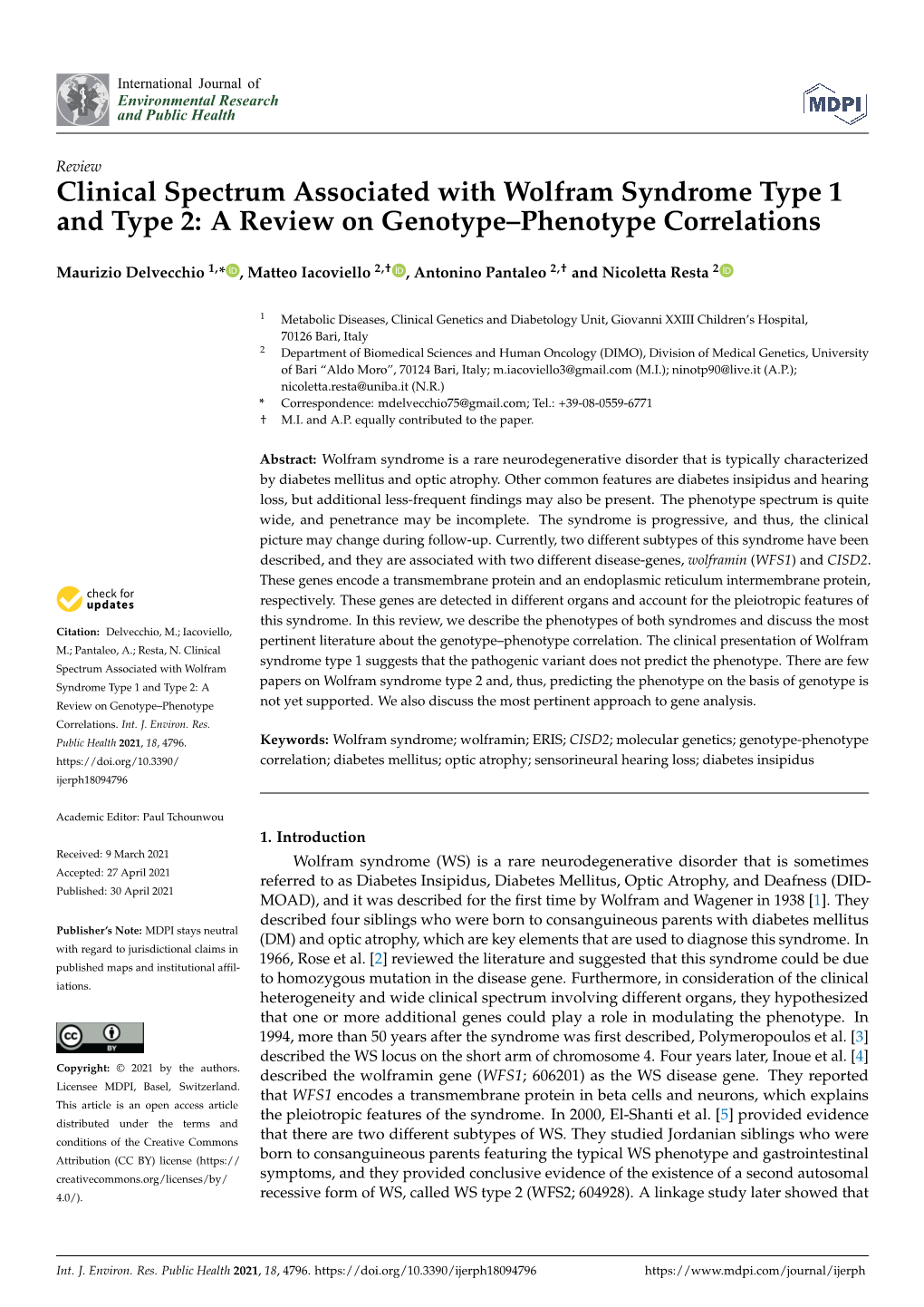 Clinical Spectrum Associated with Wolfram Syndrome Type 1 and Type 2: a Review on Genotype–Phenotype Correlations