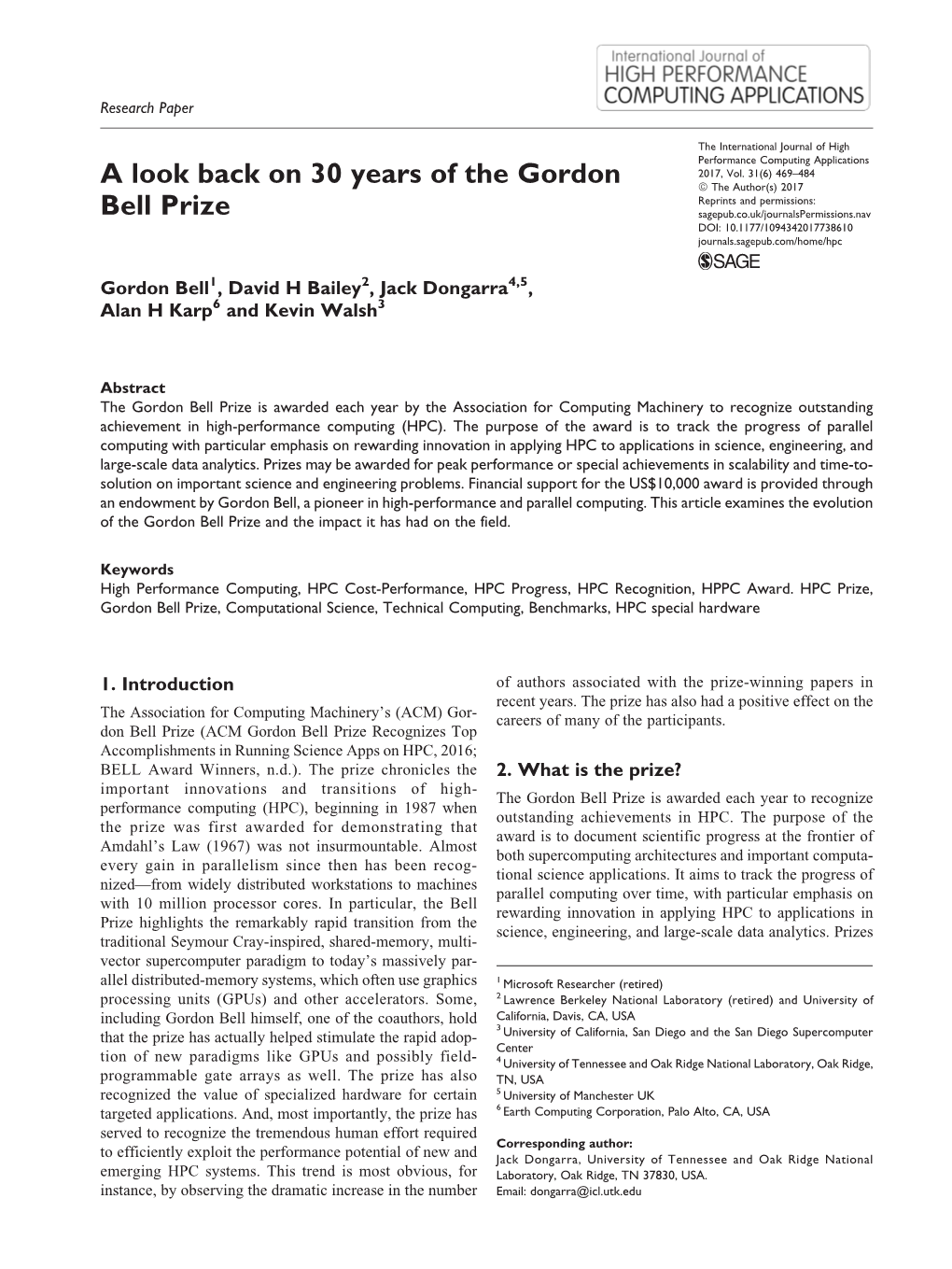 A Look Back on 30 Years of the Gordon Bell Prize