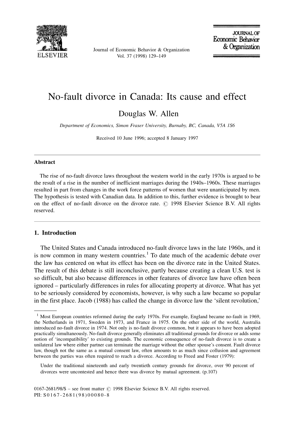 No-Fault Divorce in Canada: Its Cause and Effect