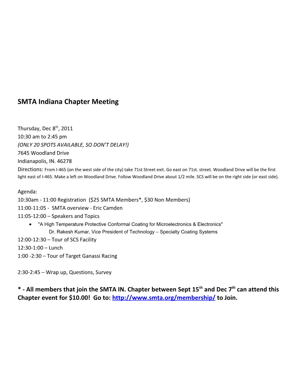 SMTA Indiana Chapter Meeting