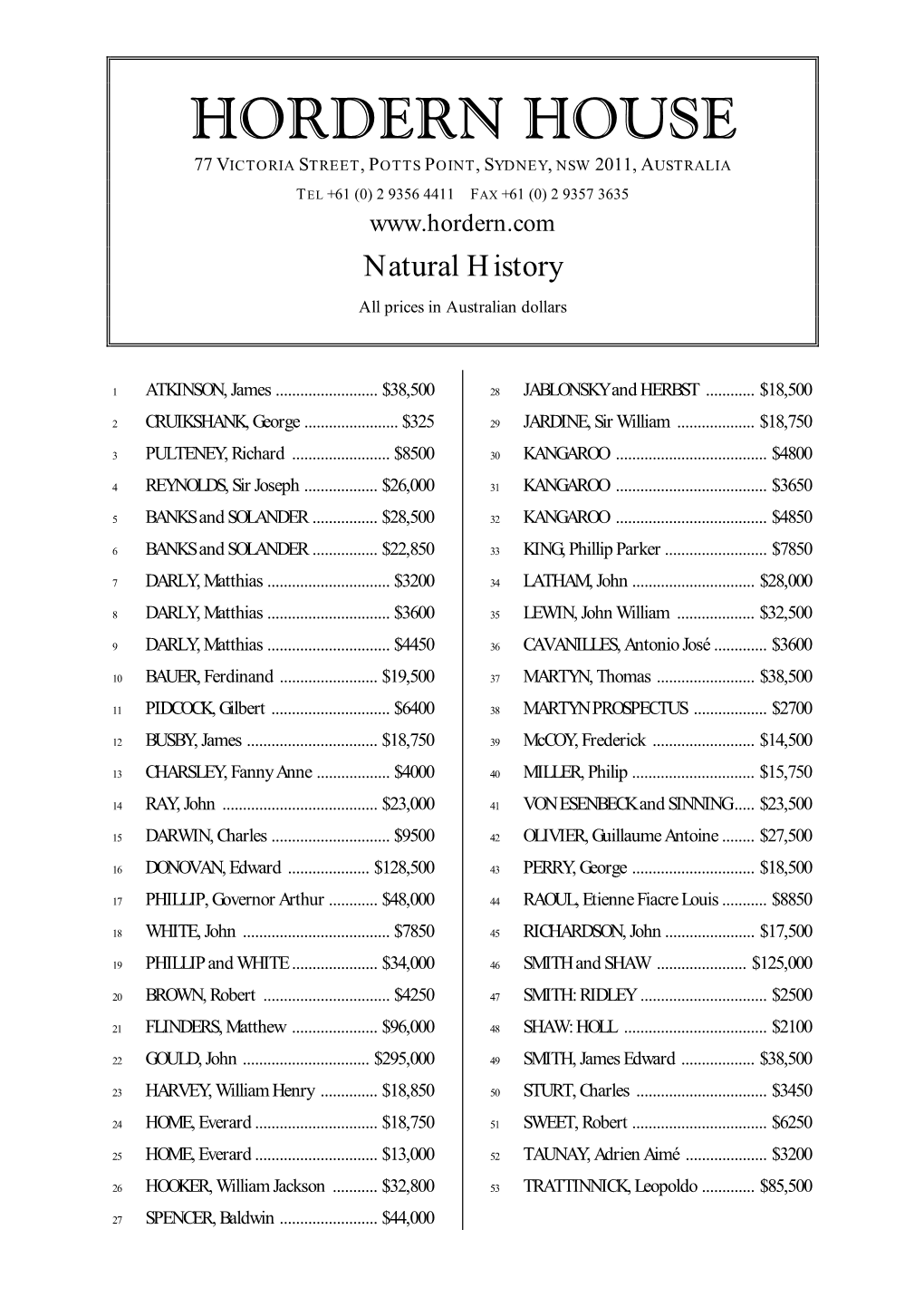 Hordern House Rare Books Natural History Catalogue November 2011