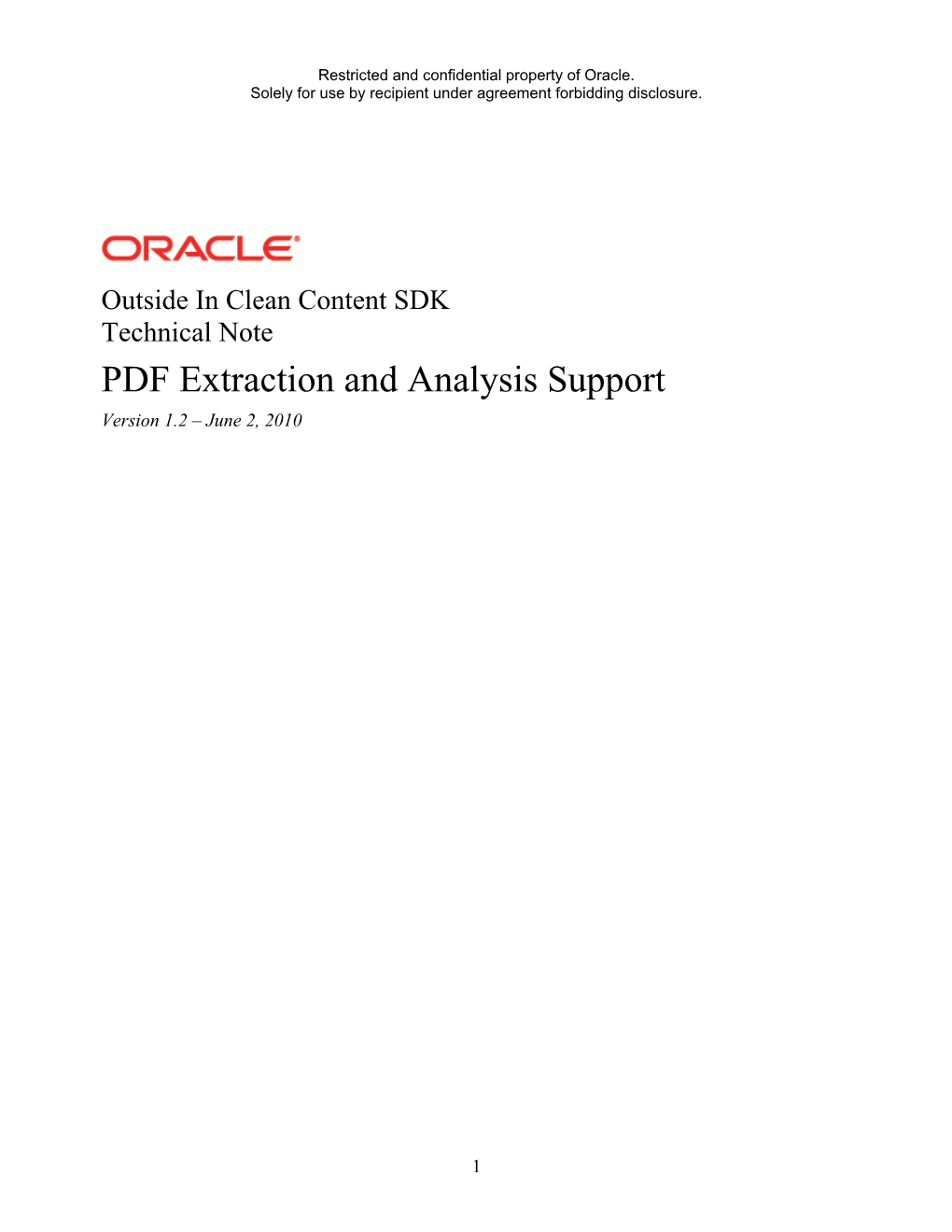 PDF Extraction and Analysis Support Version 1.2 – June 2, 2010