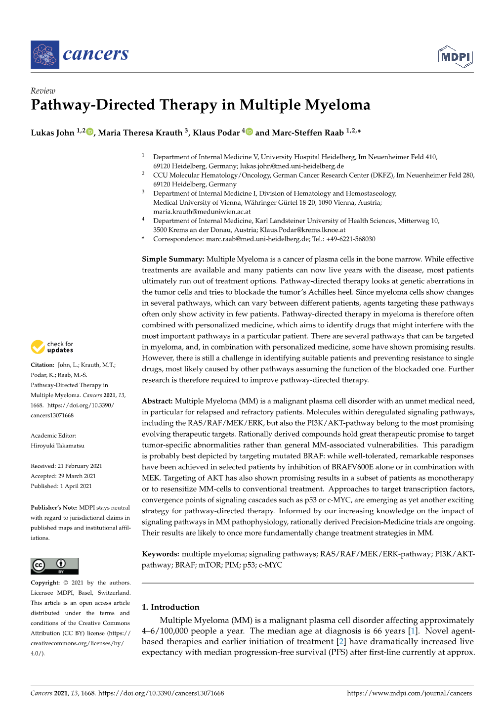 Pathway-Directed Therapy in Multiple Myeloma