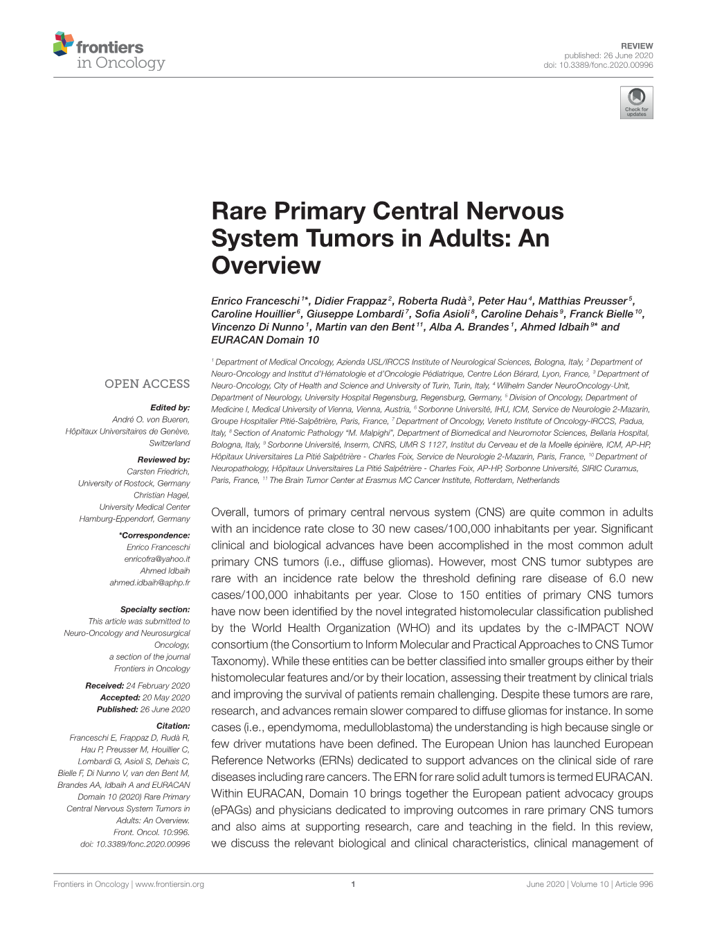 Rare Primary Central Nervous System Tumors in Adults: an Overview