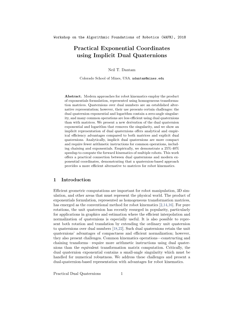 Practical Exponential Coordinates Using Implicit Dual Quaternions