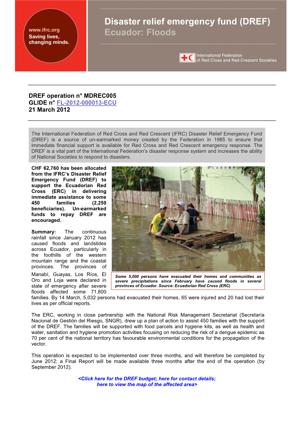 Disaster Relief Emergency Fund (DREF) Ecuador: Floods