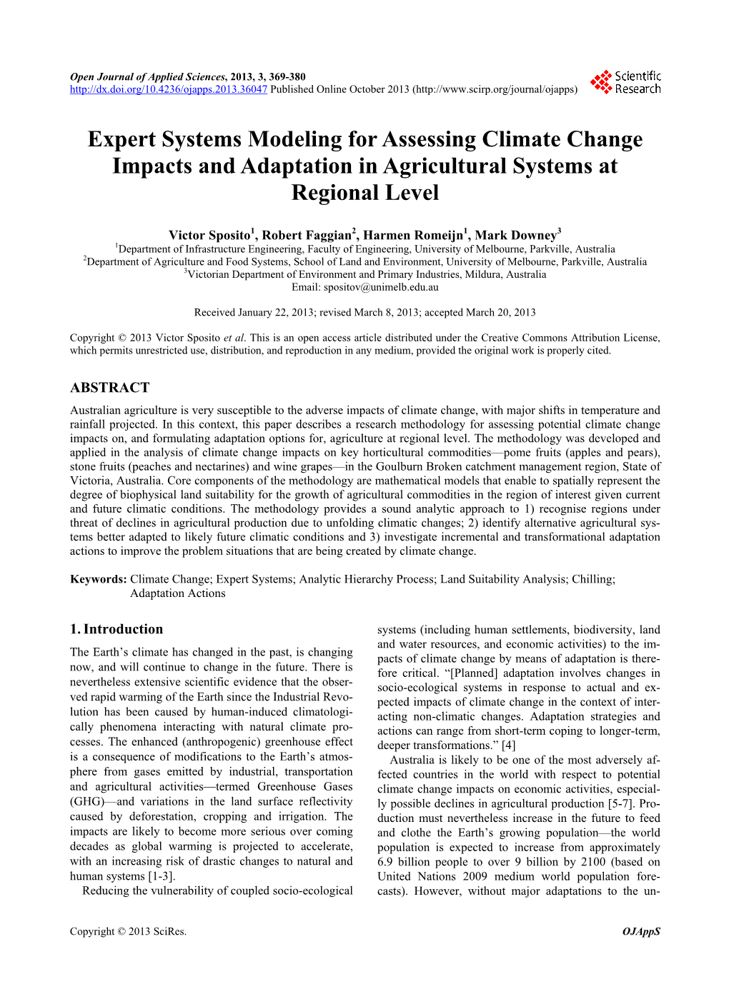 Expert Systems Modeling for Assessing Climate Change Impacts and Adaptation in Agricultural Systems at Regional Level