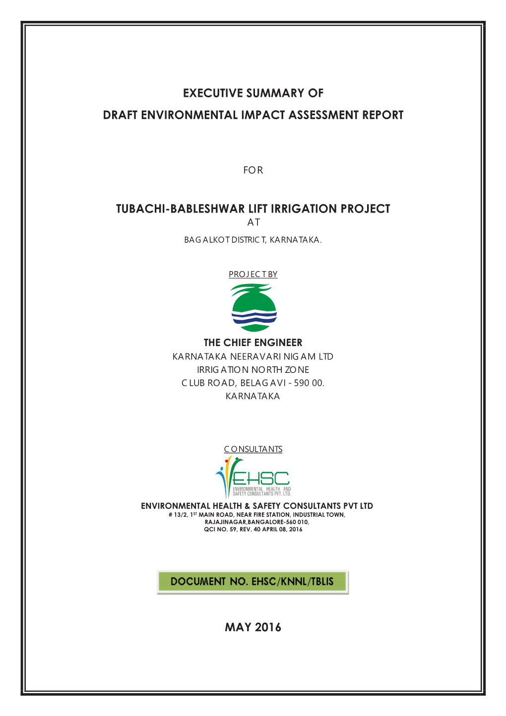 Executive Summary of Draft Environmental Impact Assessment Report Tubachi-Bableshwar Lift Irrigation Project May 2016