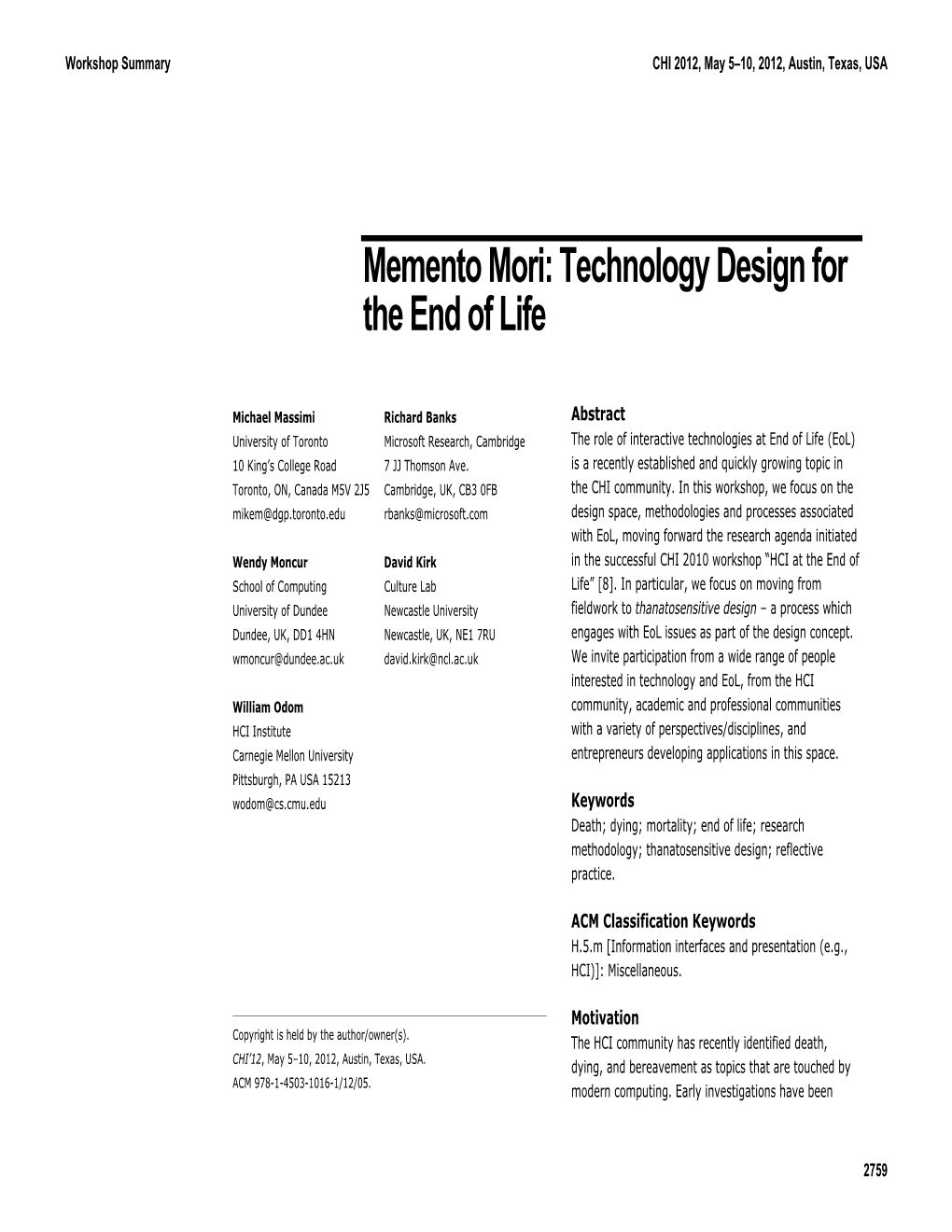 Memento Mori: Technology Design for the End of Life